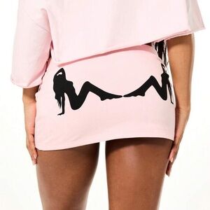 Pink Mini Skirt with Black Silhouette Graphic